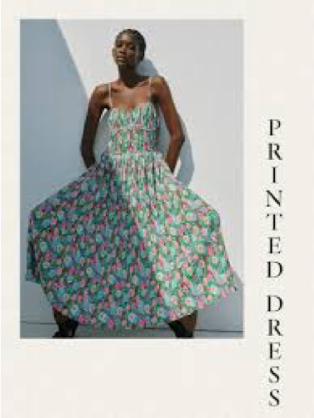 Zara Green Floral Midi  Dress with Pink Accents M NWT